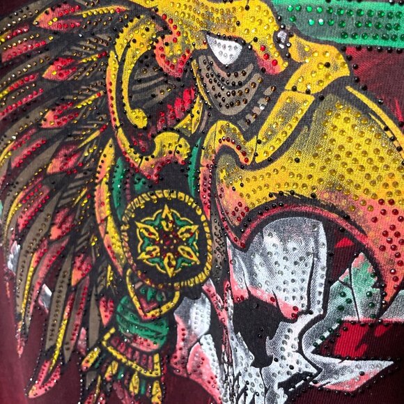 Affliction Black Label 2XL Mens Graphic Tee Red Skull Tribal Design Rhinestones - Picture 7 of 9